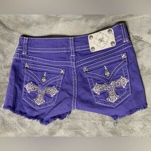 Miss Me purple denim cut off shorts jeans Sz 26 y2k rhinestone JP5046H11